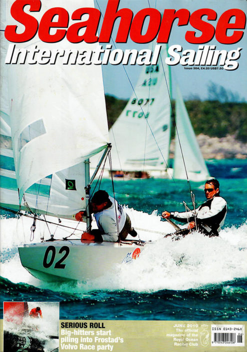 seahorse international sailing magazine cover featuring two men sailing a boat
